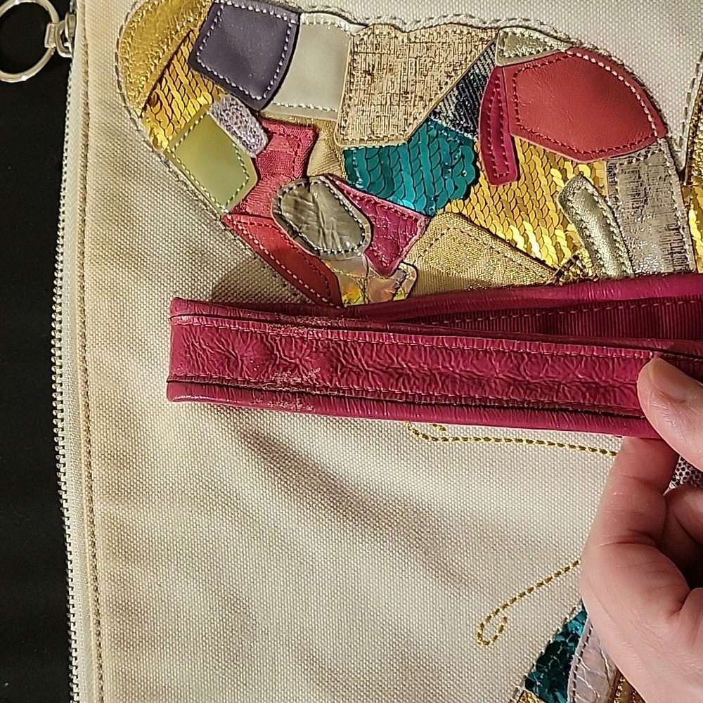 Coach Rare Multicolor Sequin, Metalic, and Mosiac Leather Butterfly Canvas Tote - Picture 12 of 17
